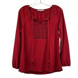 Daniel Rainn Women’s Long Sleeve Pullover Dotted Swiss Top Burgundy Tassels S